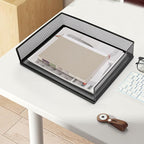AZFUNN Wire Mesh Letter Trays Paper Tray Desk File Organizer, 2 Pack Stackable Metal Front-Load Documents Tray for Office Supplies File (Transverse)