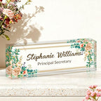 Ship Next Day-Custom Name Plate for Desk, Desk Name Plate Personalized, Acrylic Office Desk Accessories, Appreciation Gifts for Coworkers Employee Teachers Boss Women Men (Pink Peony)