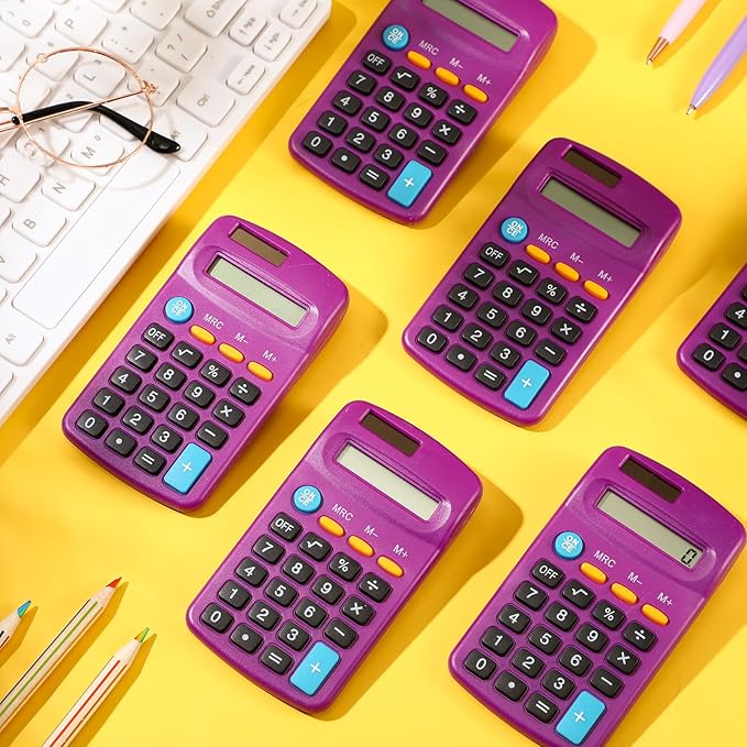24 Pieces Basic Calculators for Students Small Pocket Size 8 Digit Display Mini Calculators Dual Powered Handheld for School Desktop Home(Purple)