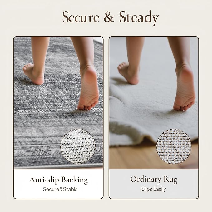 GENIMO 8x10 Area Rugs for Living Room, Machine Washable Non Slip Rugs, Low Pile Lightweight Print Rug for Bedroom, Dining Room, Home Office, Vintage Grey