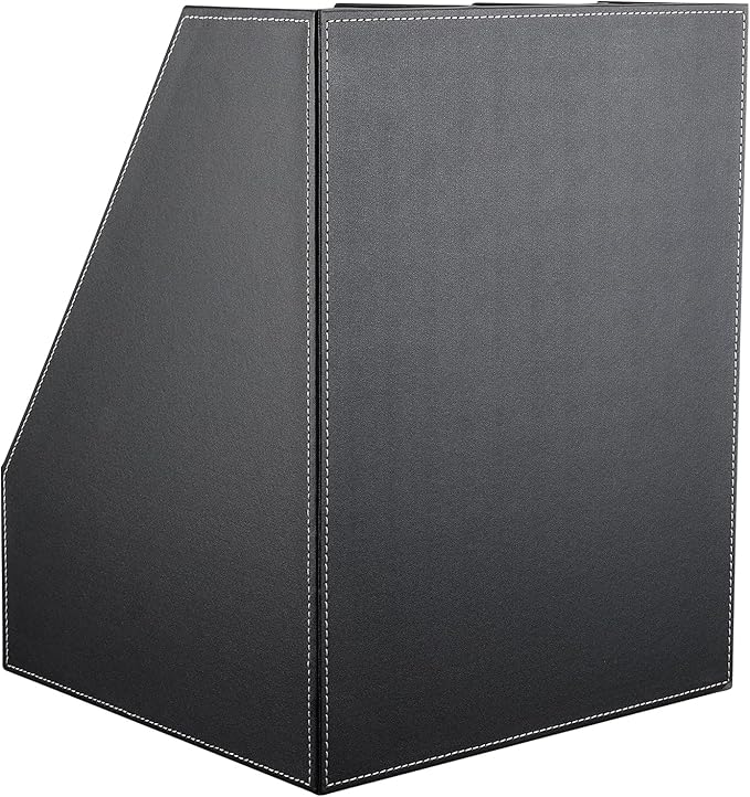 KINGFOM Desktop Wooden Leatherette Magazine File Holder-Organizer-3 Compartment Stand Rack-Papers Storage Box (black)