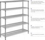 M MZG 2200 Lbs 5 Tier Storage Rack Metal Wire Shelving Unit, Storage Standing Shelf Organizer for Laundry Bathroom Kitchen Pantry Closet Garage, Chrome 17.7" D x 59.1" W x 70.4" H
