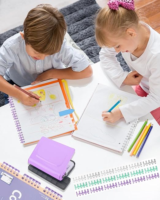 10 Hole Punch Binding Machine for Planners,Paper Puncher with Binder Rings,Punches Holes on B5,A4,A5 Paper,Metal Manual Binding System,Handheld Metal Circle Paper Puncher for Home Office Study,Purple