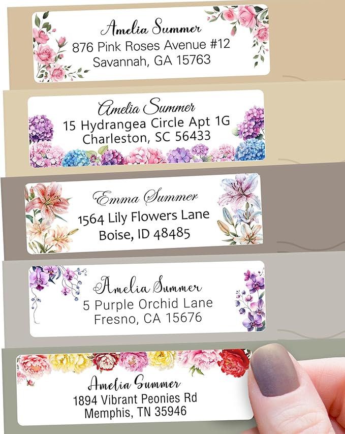 Personalized Return Address Labels Floral - High Gloss Custom Mailing Labels on Sheets - Self-Adhesive Return Stickers for Envelopes with Crisp Printing Design (50-1000)