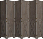 Cozy Castle Wood Room Divider, 6 Panels Folding Privacy Screen, 66.9'' Wall Divider, Barnwood Room Separator, Freestanding Partition, Temporary Wall for Decorative, Rustic Brown