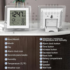 VOILEIPAGI Small Clock Digital Battery Operated Alarm Clock with Auto Backlight, Indoor Temperature Humidity, 12/24H, Date, Travel Alarm Clock Desk Clock Small Clock for Shelf (Battery Included)