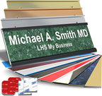 Personalized Name Plate with Choice of Mounting Holders for Walls, Doors, Cubicles, Hanging and More - Custom Verde Green Marble Plastic White Letters - USA Made 2x6 - S4