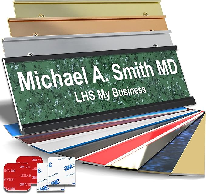 Personalized Name Plate with Choice of Mounting for Walls, Doors, Desk Holders, Cubicles, Hanging and More - Custom Verde Green Marble Plastic White Letters - USA Made 2x8 - S4