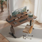 Klicelor 48 Inch Electric Standing Desk with Drawers, Adjustable Height Small Sit Stand Desk for Home Office, Compact Computer Workstation with Storage– Dark Walnut