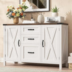 Vabches File Cabinet with 3 Drawers, Farmhouse Lateral File Cabinet Fits Files Letter/A4 Size, Wooden Filing Cabinet with Door and Adjustable Shelves Printer Stand for Home Office, Rustic White