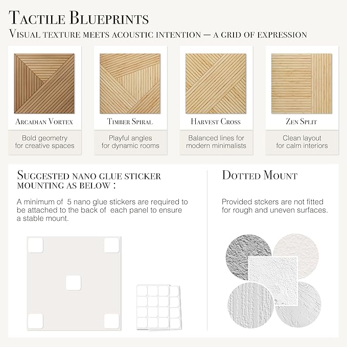 Soon Global Acoustical Wall Panels, 6-Piece 23.62 X 23.62 Inches Art Acoustic Panels, Decorative Acoustic Panels, Acoustic Wall Panels, Sound Absorbing Wall Art, Zen Split