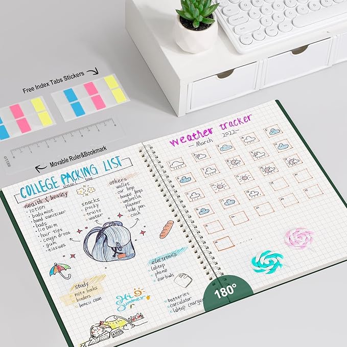 AHGXG Graph Paper Notebook - Spiral Notebook Journal 7.6" x 10", B5 Large Graph Notebook, 140 Pages, 100 gsm Thick Grid Paper, Waterproof Plastic Cover, for School Writing Engineering, Green