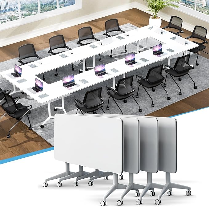Conference Table,55.1''Folding Conference Room Table for 4-12 People,Mobile Flip Top MeetingTraining Table with Different Coulor and Styles for Offices, Classrooms,Meeting Room (4, 47.2''C)