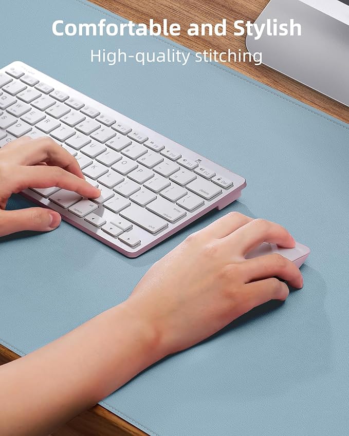 Leather Desk Pad Protector,Desk Mat,Large Mouse Pad, Non-Slip Desk Pad, Waterproof PU Leather Desk Blotter Mat, Desk Cover for Office and Home (Light Blue, 36" x 17")