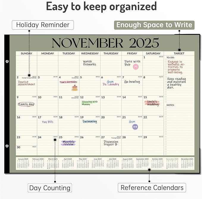 Forvencer 22" x 17" Large Desk Calendar 2026, 20 Months Calendar Runs from November 2025 to June 2027, 2026 Desk Calendar Monthly Planner with Plastic Cover for Home School Office, Blue