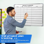 Lincia Project Planning Dry Erase Whiteboard Magnetic Dry Erase Board with Lines Sliding Marker Tray Aluminum Frame White Board Planner for Wall Scheduling(36"x24",Project Planning Horizontal)