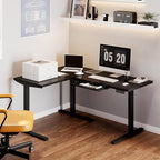 FLEXISPOT L Shaped Standing Desk, 63 x 47 Inch Electric Height Adjustable Corner Desk, Sit Stand Computer Workstation, Preset Controller, Home Office, Black Frame with Black Top, Black Drawer