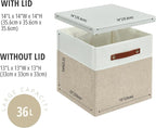 DECOMOMO Storage Basket with Lid, Storage Cubes with Handles, Fabric Box with Lid (Beige and White, 13” / 3 Pack)