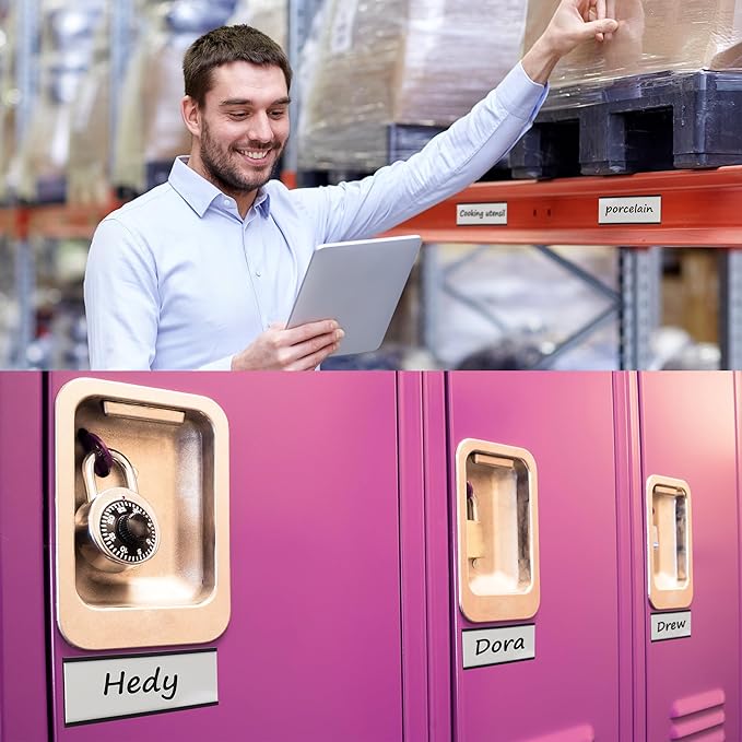 Realth C Channel Magnetic Label Holders 70 Pack 1'' x 2'' with Paper Inserts and Clear Plastic Protectors, Magnetic Data Card Holders File Cabinet Labels for Metal Racks and Shelves