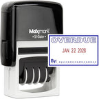 MaxMark Office Self Inking Date Stamp with Phrase Overdue - 2 Color Blue/Red Ink