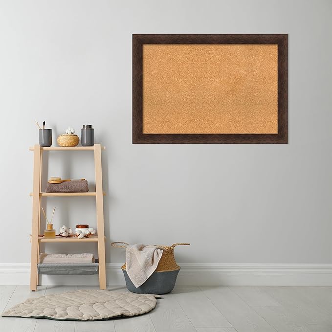 Amanti Art Natural Cork Board for Wall, 29x41 Vision Board with Brown Wood Frame, Large Corkboard Office Decor for Home Organization, Casual Corkboard Pinboard to display items for home organization