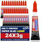 WOUSEDO 24 X 3g Super Glue Liquid, Clear Strong Adhesive,Fast Drying Cyanoacrylate Glue for Wood, Rubber, Leather, Hard Plastic, Metal, DIY Crafts and More
