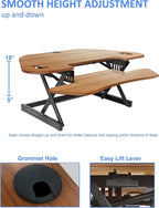 Rocelco 46" Height Adjustable Corner Standing Desk Converter with Anti Fatigue Mat Bundle - Quick Sit Stand Up Dual Monitor Riser - Computer Workstation - Teak Wood Grain (R CADRT-46-MAFM)