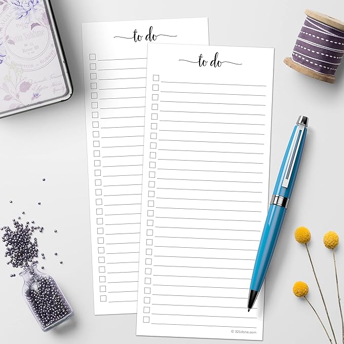 321Done Magnetic To Do List Notepad 2-Pack - 3.7 x 8.5 (1/3 Sheet Slim Skinny Size), Made in USA - College Ruled - Simple Stylish to-Dos Memo Pad for Planning, Tasks, Appointments, Reminders, Home