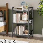 Homeiju Bookshelf, 3 Tier Industrial Bookcase, Metal Small Bookcase, Rustic Etagere Book Shelf Storage Organizer for Living Room, Bedroom, and Home Office(Black) Patent Pending D29873033