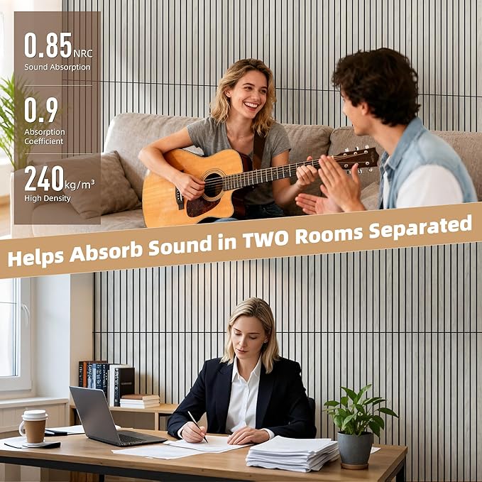 TO-TH Wood-Look Acoustic Panel, 4 Pack 47.2” x 23.6” Soundproof Wall Panels, Decorative Sound Absorbers Large Acoustic Panels for Home, Office, Basement, Natural Oak