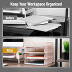Mind Reader Stackable Paper Tray, Desktop Organizer, File Storage, Office, Metal Mesh, 10.5" L x 13.5" W x 11.25" H, 4 Pcs., Pink