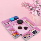 Welaxy desk drawer organizers tray felt storage bin caddy for home office suppliers makeup crafts pens decluttering 8-piece holiday gift solution (Light pink)
