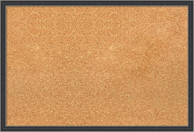 Amanti Art Natural Cork Board for Wall, 17x25 Vision Board with Black Wood Frame, Medium Corkboard Office Decor for Home Organization, Traditional Corkboard Pinboard to display items for home