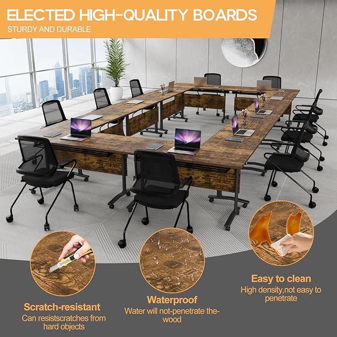 Folding Conference Table 4ft 5ft, Foldable Office Meeting Desk for 6 People, Multiple Sizes Colors Mobile Conference Room Table for Training Room School Business Furniture (4, Brown, 47in)