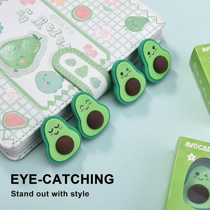 16Pcs Avocado Erasers for Kids Bulk, Kawaii Cute Novelty Fruit Eraser for School Classroom Supplies Party Favors