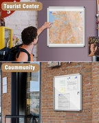 Mifuro 28"x26" Enclosed Bulletin Board, Lockable Weather-Resistant Aluminum Noticeboard for School & Office, Silver Frame w/Magentic Whiteboard