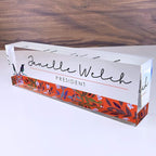 Artblox Office Desk Name Plate Personalized | Custom Name Plates for Desks | Bird Singing Design On Clear Acrylic Glass | Cute Office Desk Accessories Customized Gifts - (8" x 2.5")