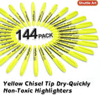 Shuttle Art 144 Pack Highlighters, Yellow Highlighter Pen Bulk with Versatile Chisel Tip Dry-Quickly Non-Toxic Highlighter Markers for Adults Kids Highlighting in Home School Office