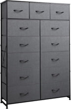 WLIVE Storage Organizer Unit with 13 Fabric Bins, Storage Drawers Organizer with Steel Frame, Tall Storage Tower Organizaton for Living Room, Hallway, Office, Dark Grey