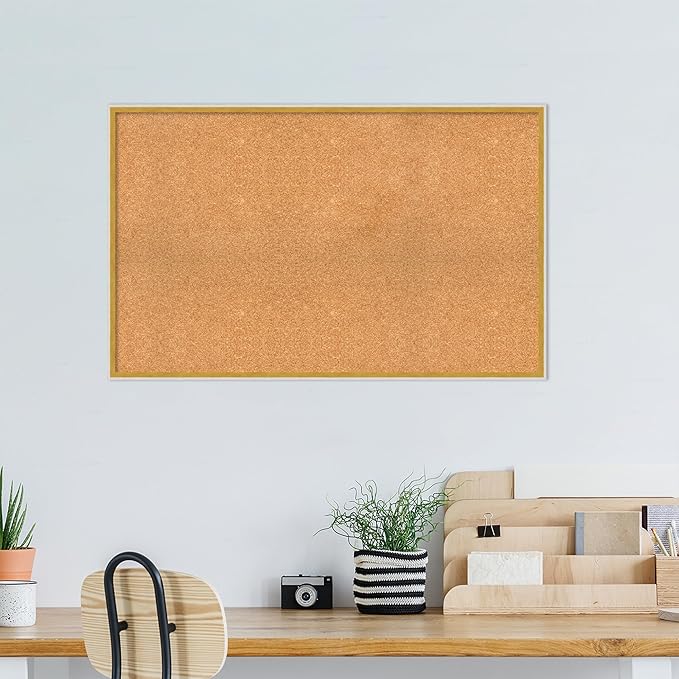 Amanti Art Natural Cork Board for Wall, 27x43 Vision Board with White Frame, Oversize Corkboard Office Decor for Home Organization, Modern Corkboard Pinboard to Display Items for Home Organization in