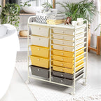 DORTALA 15-Drawer Rolling Storage Cart with Drawers, Rolling Utility Cart w/Removable Drawers & Universal Wheels, Tools Scrapbook Paper Organizer for School, Office, Home, Classroom (Yellow)