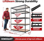 HOMEDANT 47.7" W Deep 5 Tier Heavy Duty Garage Shelving Adjustable Metal Rack Storage Shelves Standing Shelf Unit Organizers Industrial Warehouse Basement Black 1Pack