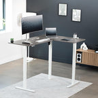 VIVO Electric Corner 63 x 47 inch L-Shaped Standing Desk, Memory Height Adjustment, Dark Gray Top White Frame, DESK-E3CTWG-47