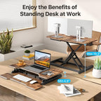 JYLH JOYSEEKER Standing Desk Converter 32 inch, Height Adjustable Sit Stand Desk Riser, Quick Sit to Stand Desktop Dual Monitor Riser Workstation for Home Office with Keyboard Tray, Rustic Brown