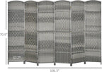 HOMCOM 6 Panel Room Divider, 6' Tall Folding Privacy Screen, Hand-Woven Freestanding Wall Partition for Home Office, Bedroom, Mixed Gray