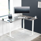 VIVO Electric Corner 63 x 47 inch L-Shaped Standing Desk, Memory Height Adjustment, Dark Gray Top White Frame, DESK-E3CTWG-47
