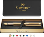 Scriveiner Luxury Fountain Pen - Stunning Luxury Pen, Real Gold Finish, Schmidt Gilded Nib (Fine), Converter, Best Pen Gift Set for Men & Women, Professional, Executive, Office, Nice Pens