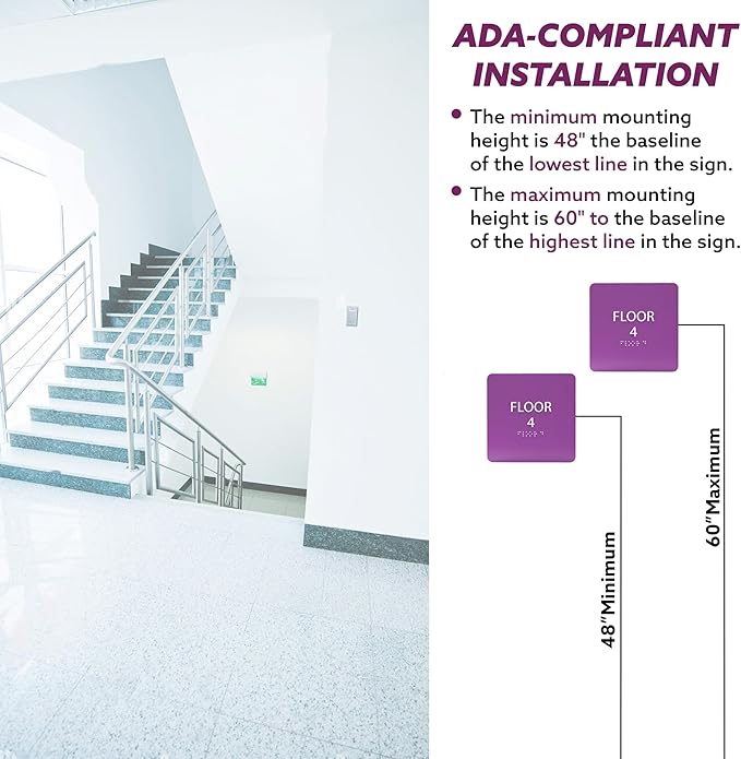 Black ADA Floor 4 Sign with Braille – Made from Durable Acrylic and Ready to Mount
