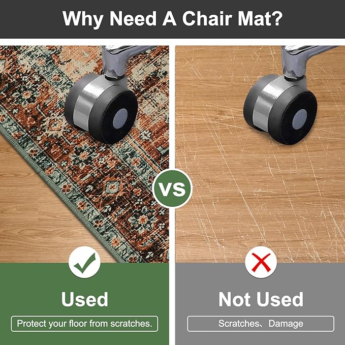 Anidaroel 48"x60" Chair Mat for Hardwood Floor/Tile Floor, Desk Chair Mat for Hard Floors, Under Desk Rug Protector for Rolling Chair, Computer Gaming Chair Mats, Low Pile Carpet Floor Mat
