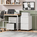 LONGLINK 3 Drawer Mobile File Cabinet with Lock,Under Desk Metal Filing Cabinets with Wheels for Home Office Organizer Letters/Legal/A4(Easy Assemble-White)